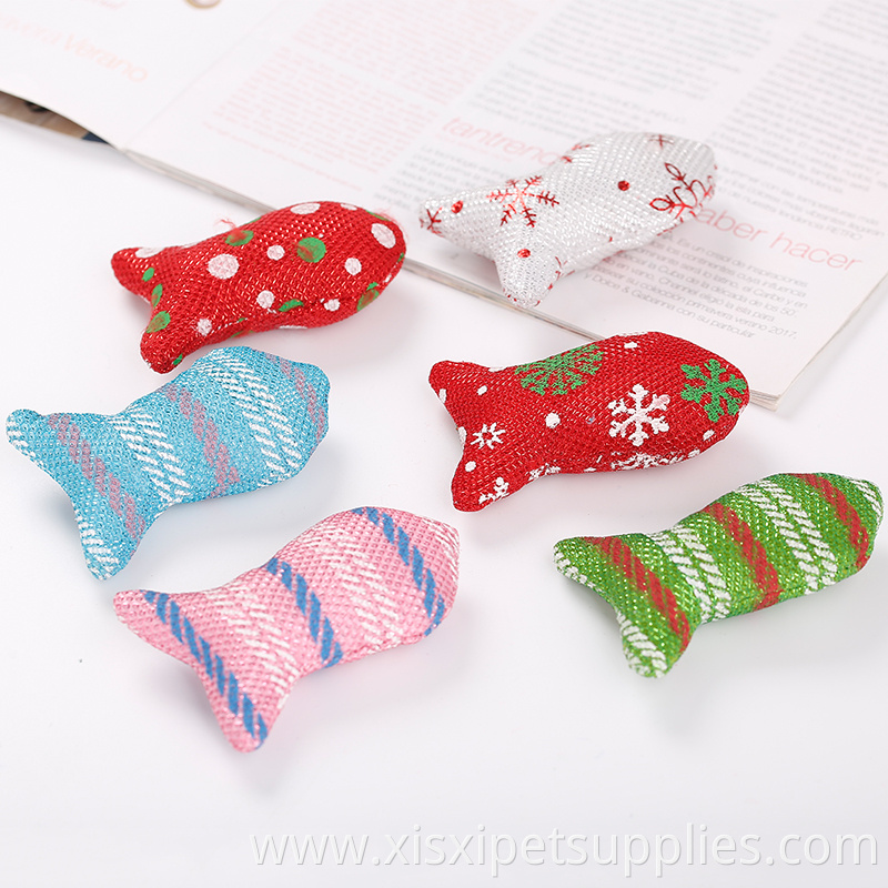 christmas color Fish Shape Interactive Cat Toys Pack with Catnip